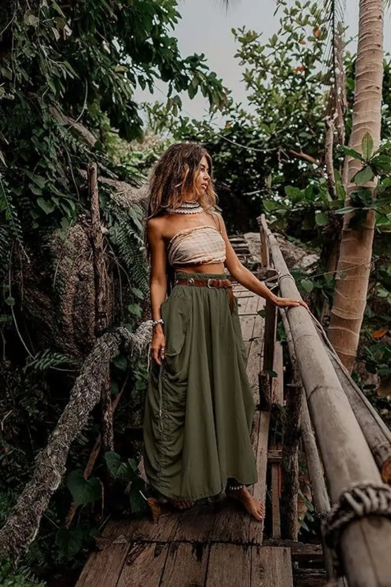 Womens casual tight fitting Bohemian loose cotton dress with drawstring and large pockets 250410