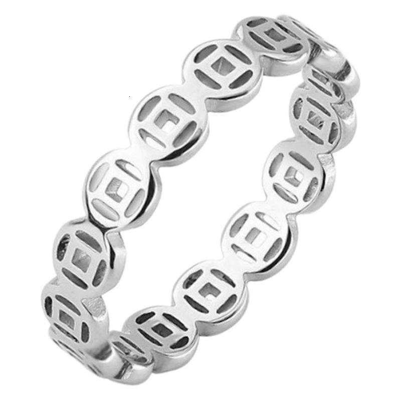18K Gold Retro Titanium Steel Copper Coin Ring Stainless Steel Designer Ring Steel Wealth Attraction Fashion Ring Remittance Ring Index Finger Neutral