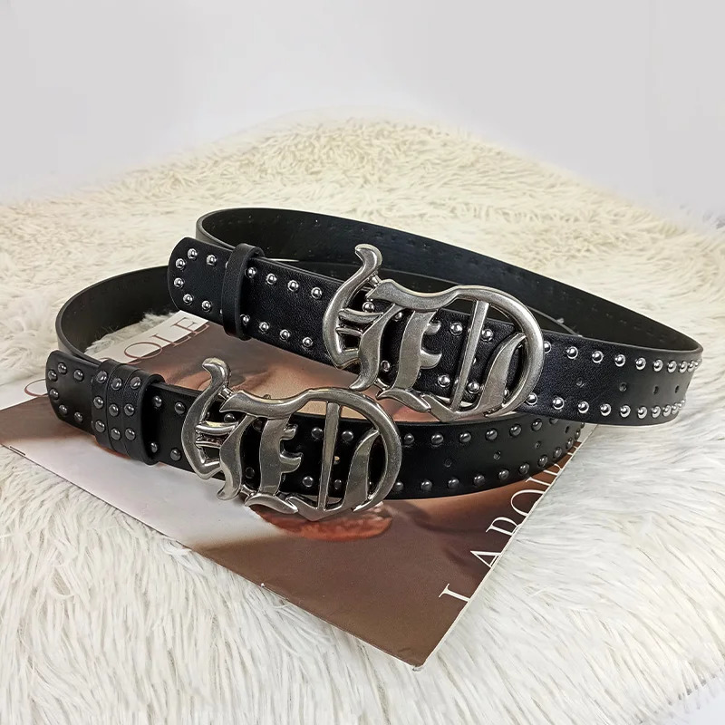 Neutral denim belt for men chrome plated CH Gothic accessories y ner heartshaped punk rivet women 250410