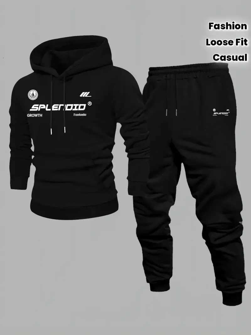 Mens Velvet Thickened Sports Set New York Letter Printed Spring and Autumn Hoodie Set Long Sleeve Casual Comfortable Pocket Hoo W251110