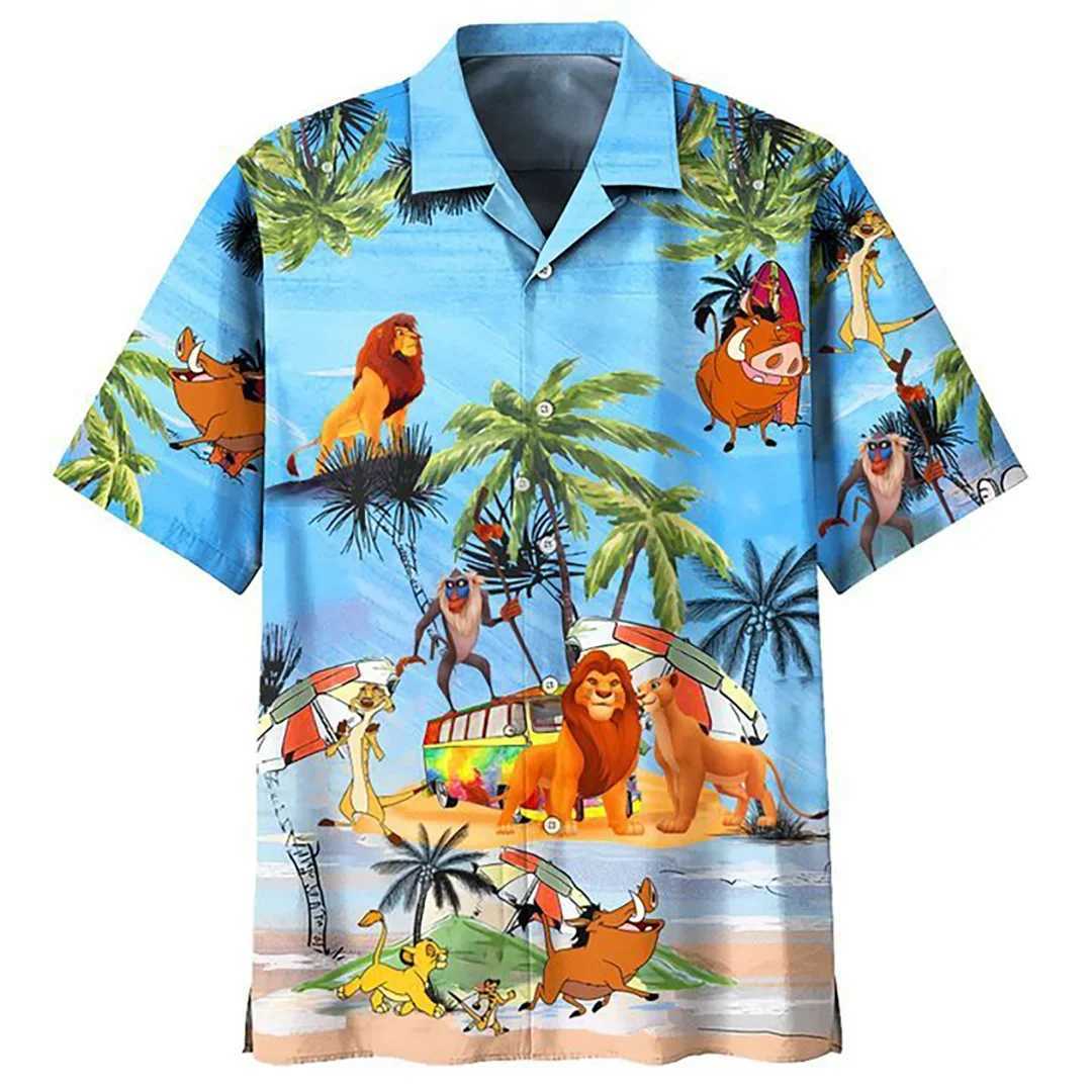 Lion King Simba HAWaiian Shirt Mens Summer Short sLeeved Button Top Casual Beach Shirt HAWaiian Shirt Top X250410