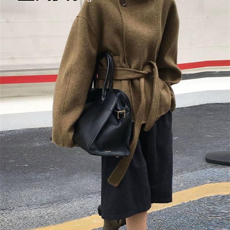 Woolen Solid Women Coat Fashion Belt Patchwork Lace Up Full Sleeve Lapel Lady Jacket Autumn Winter Female Loose Streetwear 251105
