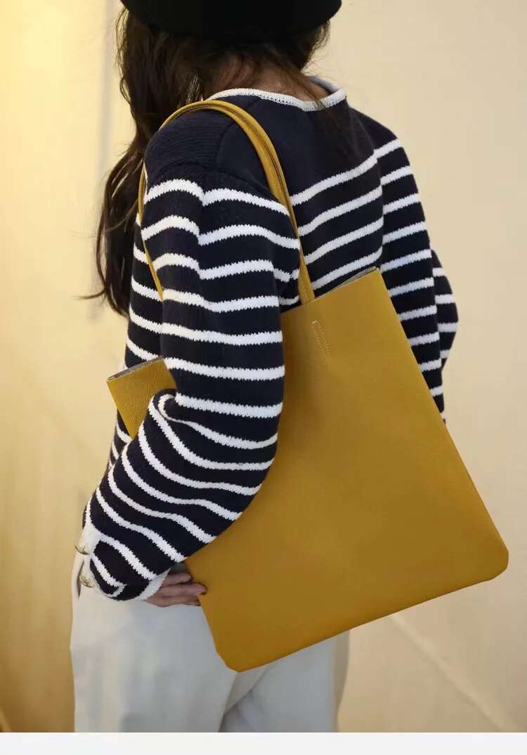 New Genuine Leather Women Tote Simple Girl Large Solid Soft Cowhide A4 Female Shopper Handbag Student Casual Shoulder Bag