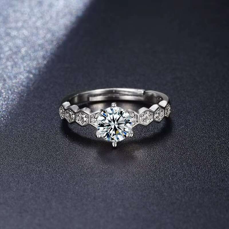 RFJEWEL New Arrival Mosang Stone Four Claw Ring for Female Silver Ring Geometric Set Diamond Ornaments Beautiful Ring