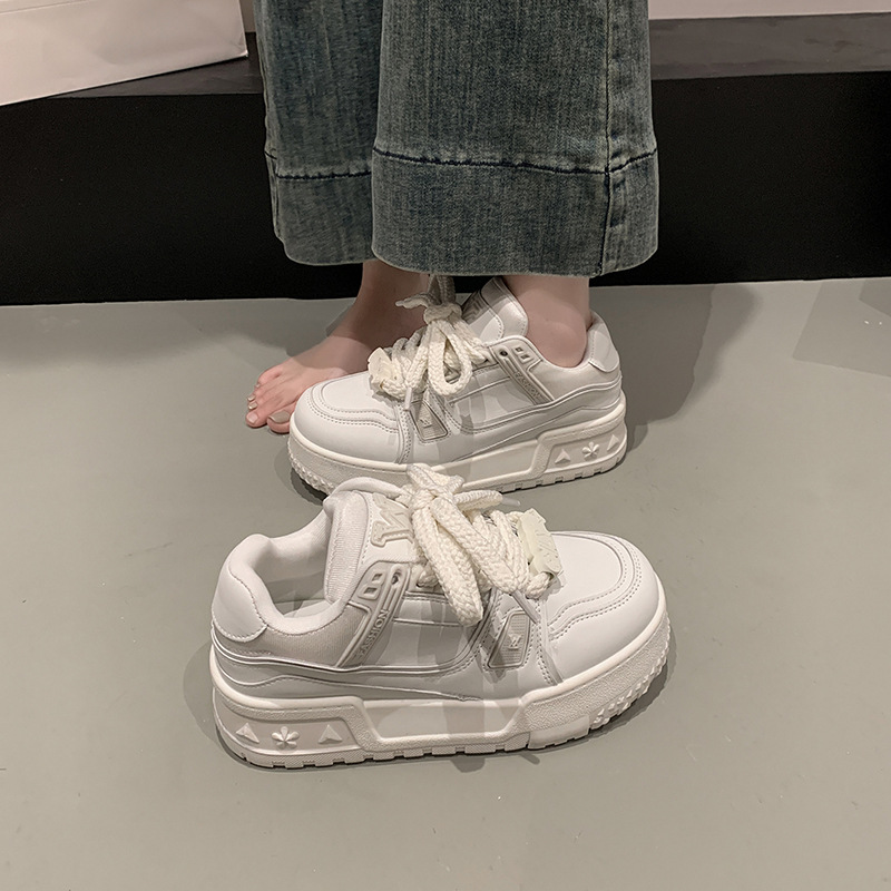 2025 Spring/Summer Fashion Versatile New Board Shoes for Women Thick soled Height Increasing White Shoes Casual Sports Board Shoes yellow pink