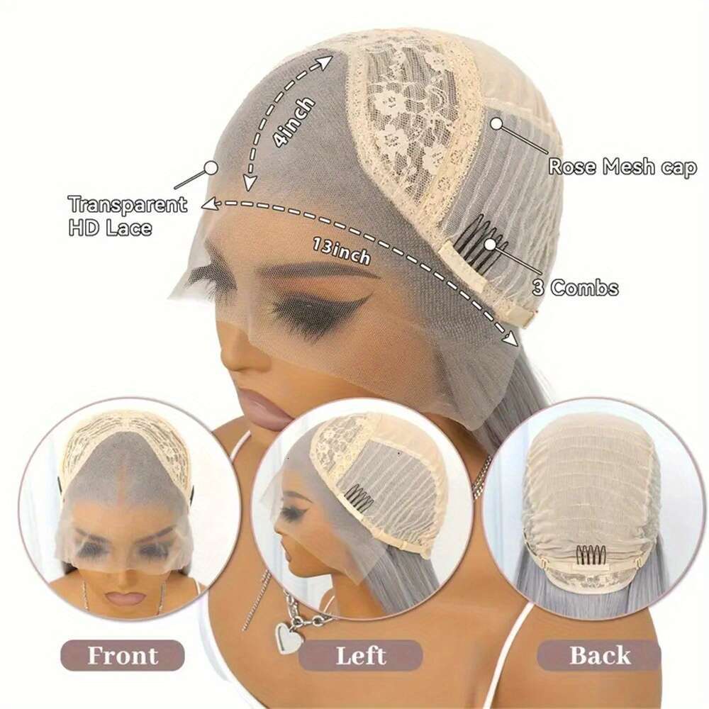 13X6 HD Transparent Lace Front Platinum Ice Blonde #60 - Pre-Plucked Glueless Human With 250% Density, Baby Hair For & Men, Bye Knots, Mother's D