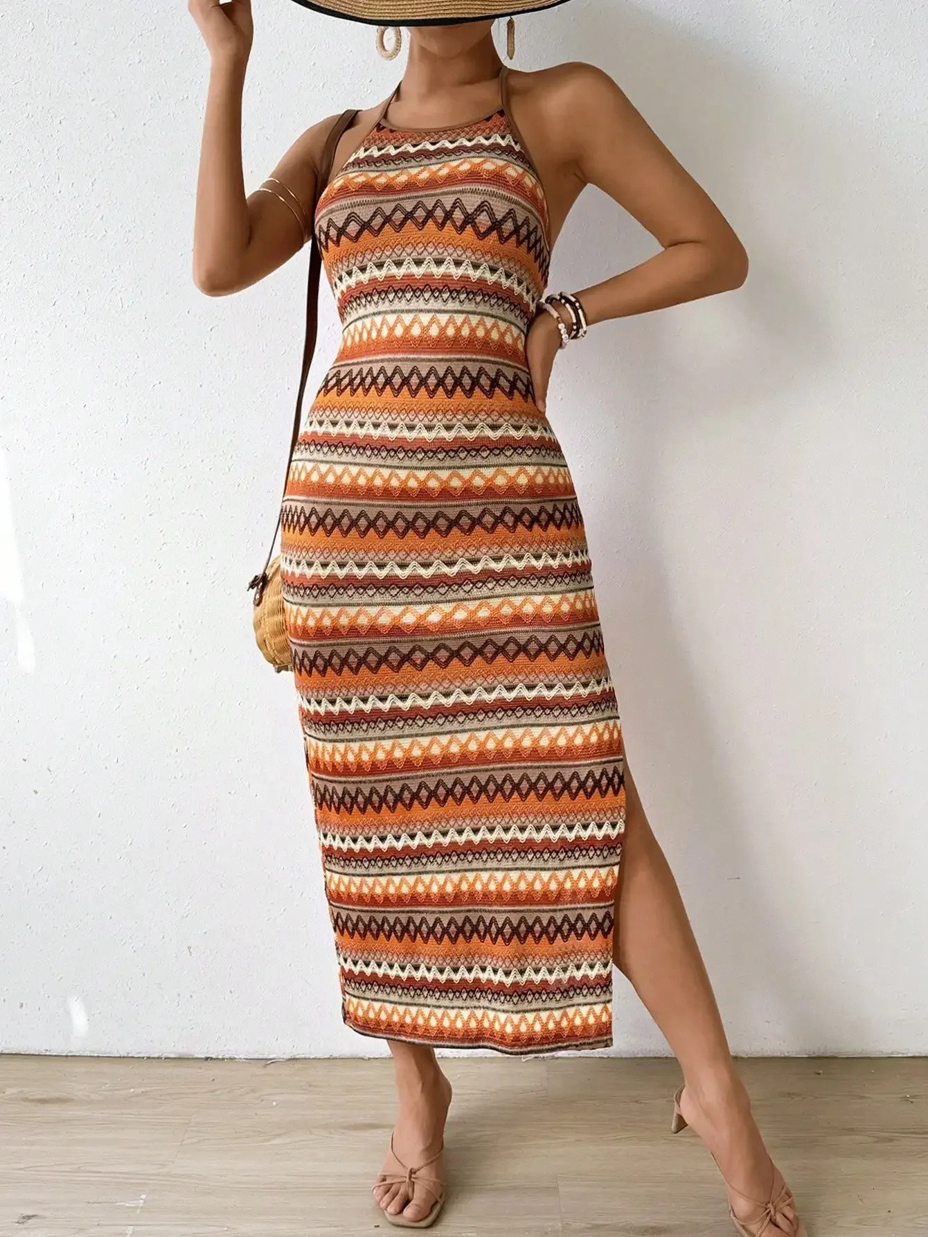 Elegant casual womens dress strapless sleeveless full body printed rope skirt 250409