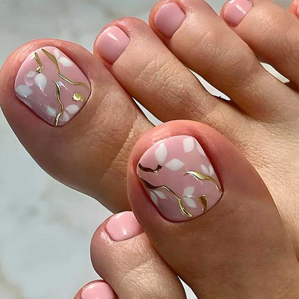 24 pieces of French designed fake toe nail press summer fake nails acrylic reusable nails decorative nails with tool kit W250410