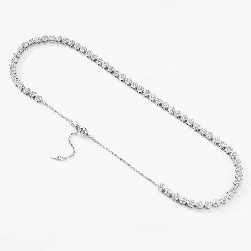 925 Sterling Silver Moissanite Full Diamond Plum Blossom Collar Necklace Advanced Adjustable for Weddings Parties Engagements