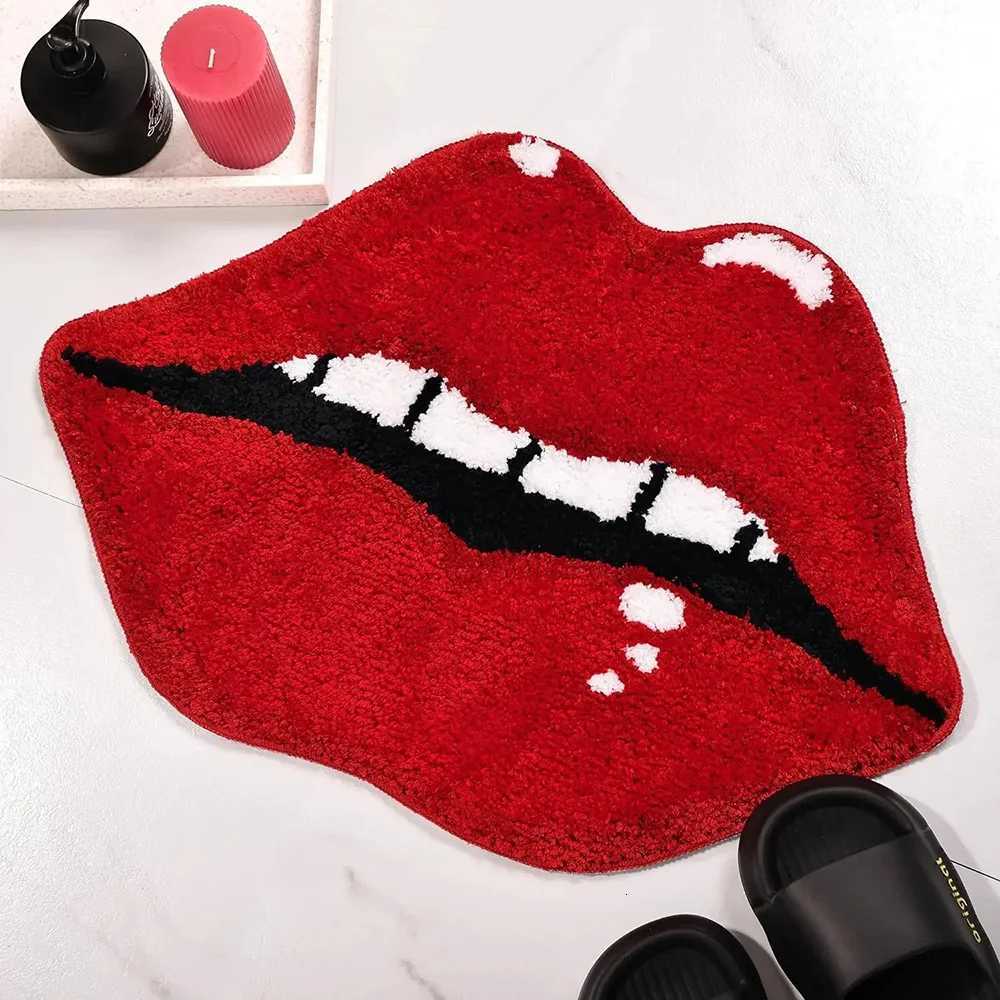 VIKAMA Red Lips Print Faux Wool Rug - Non-Slip Entryway Doormat Bathroom Windowsill Carpet Durable Washable Home Decor Y251110