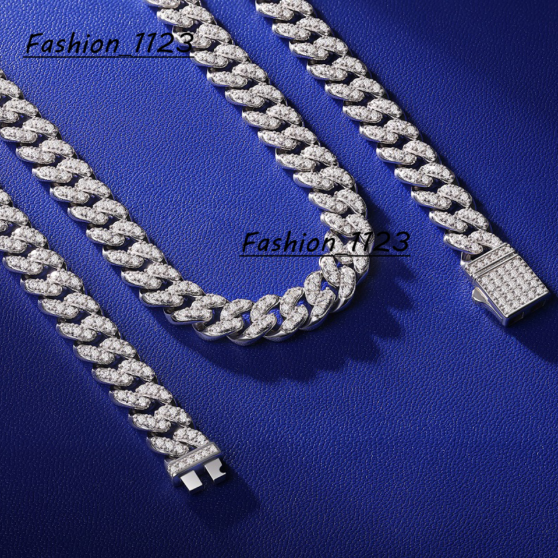 925 Sterling Silver Mens Hip Hop Fashion Full Moissanite Jewelry Iced Out Gold Plated Cuban Link Chain Cuban Luxury Necklace