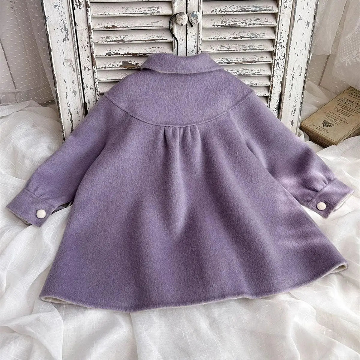 Girls coat autumn and winter style lapel doublesided woolen coat childrens medium long woolen coat 251103