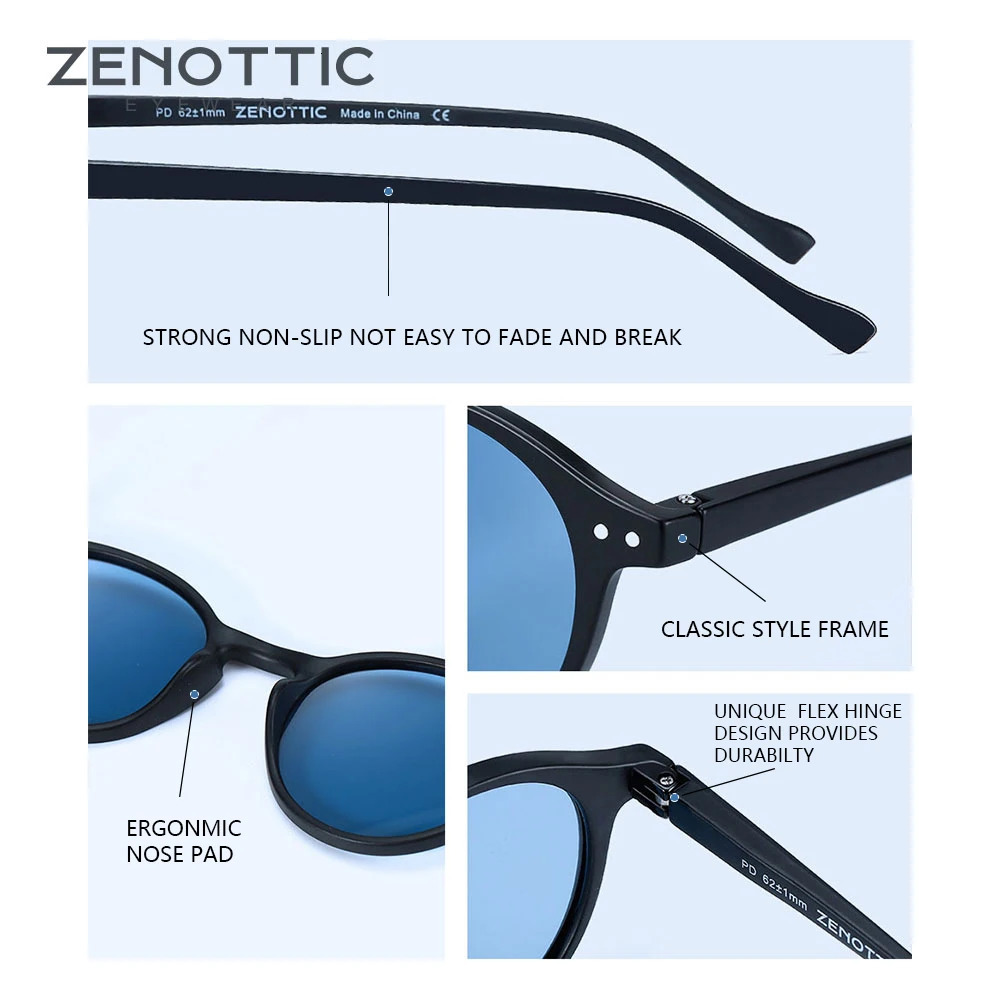 ZENOTTIC Retro Polarized Sunglasses Mens Small Round Frame Lens UV400 Goggles 250410