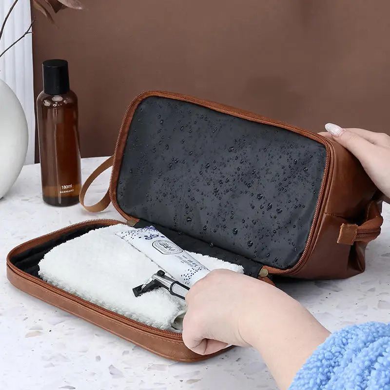 PU Leather Waterproof Toiletry Bag Mens Travel Multifunctional Bag Womens Cosmetics Toiletries Storage Bag Zipper Storage Bag 251110