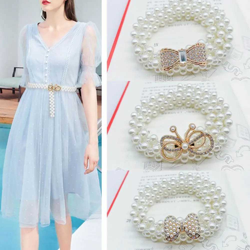 Elastic pearl strap suitable for white pearl rhinestone crystal belt wedding belt bride belt sexy maid dress girl belt X250410