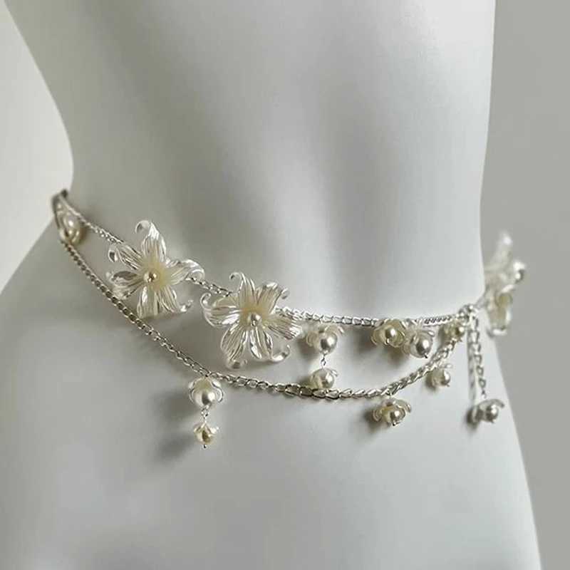 Korean style flower pearl tassel necklace womens sexy pearl Mti layer body chain retro stacked pearl sweater accessories X250410