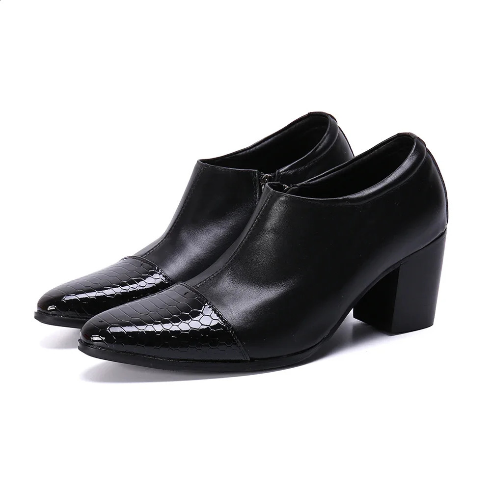Italian Autumn and Winter Dress Shoes Classic Pointed Toe Banquet Shoes Elegant High Heel Cow Leather Men Evening Shoes 251106