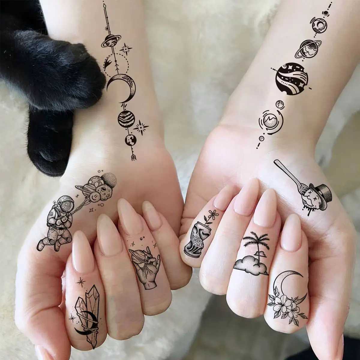 28 temporary tattoos for women in outer space stickers for fake real-life celebrity sun and moon tattoos and planetary neck tattoos for children W2504