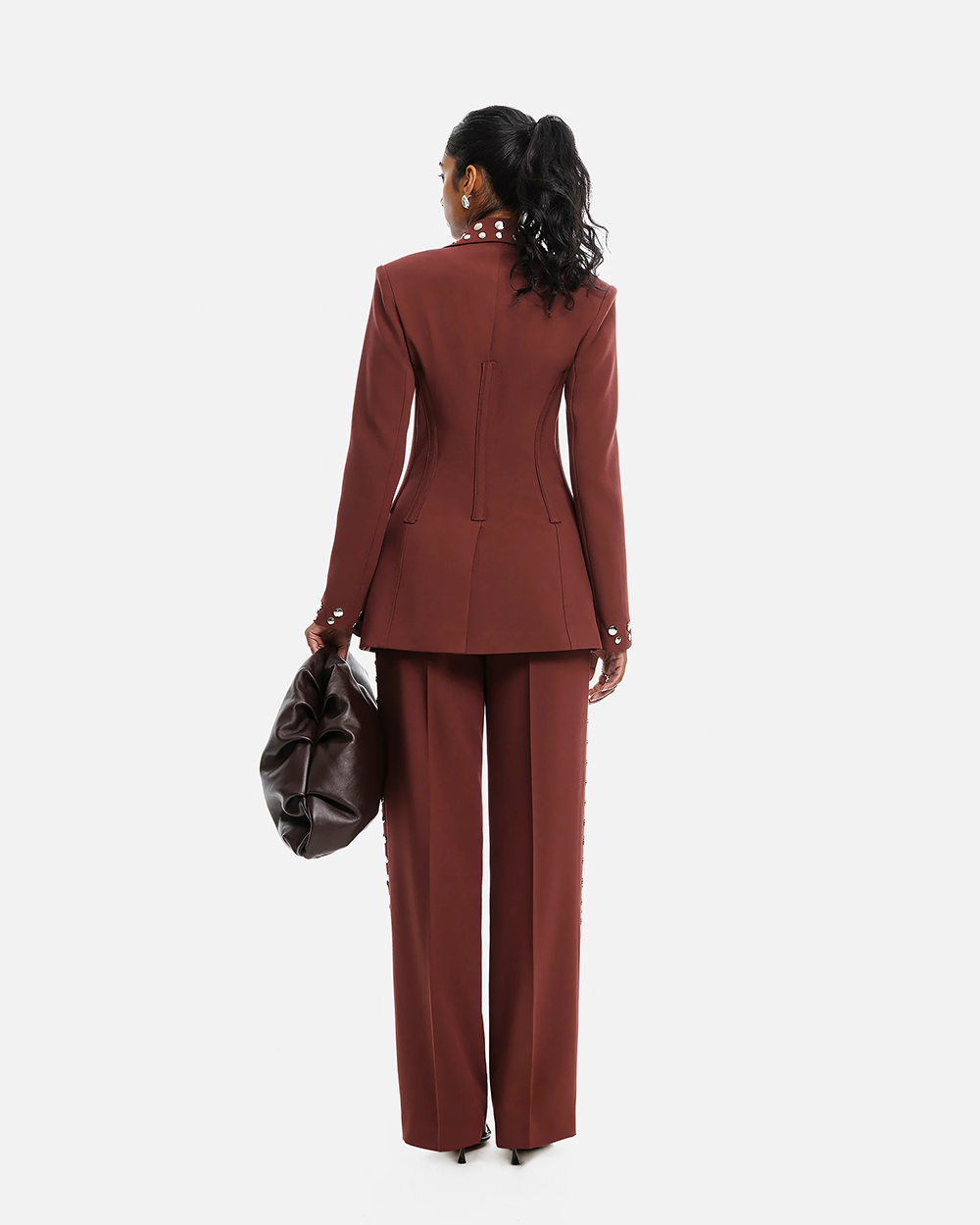 Designer Rivet Women Blazer Suits 2 Pieces Slim Fit Wedding Tuxedos Prom Dressing Formal Guest Wear Pants