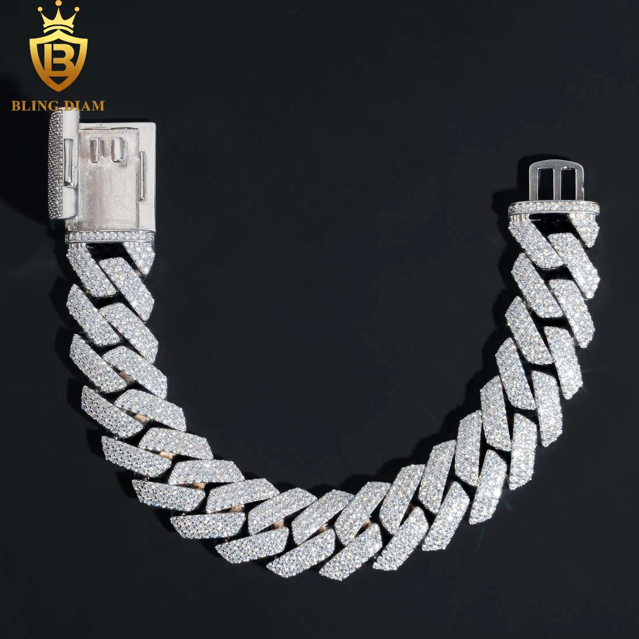 18mm Hip Hop Miami Cuban Link Chain 3Rows 925 Sterling Silver Vvs Moissanite Iced Out Bracelet