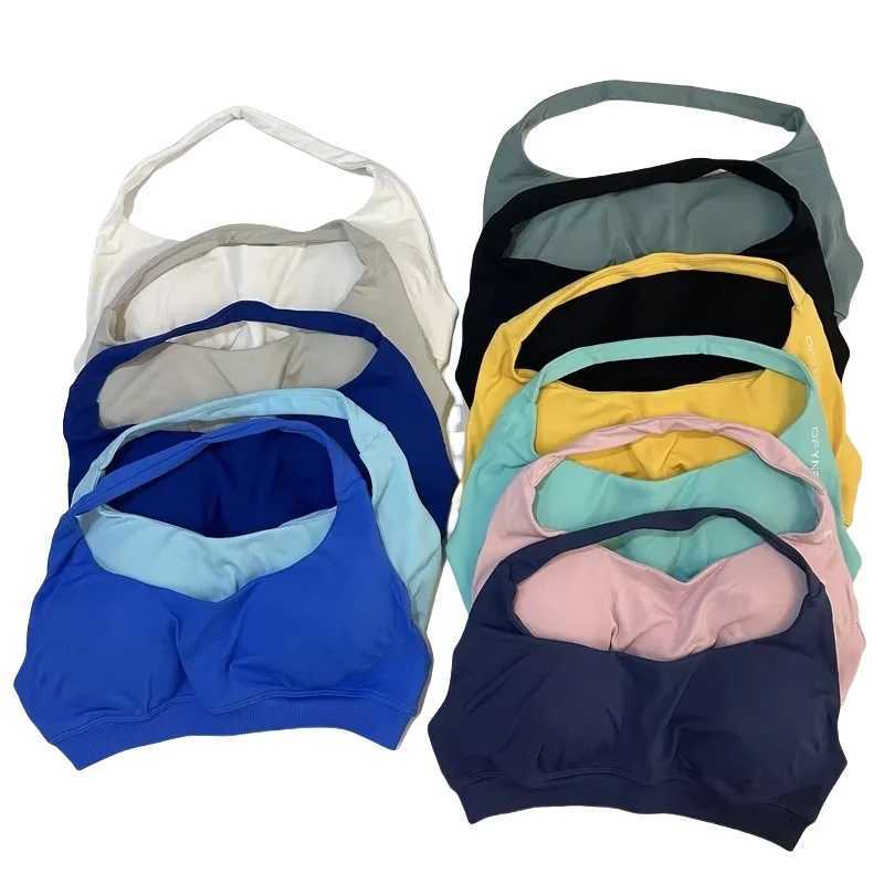 Yoga sports bra rings neck strap sexy backless fitness yoga top mid gym short slim fit topXJ250410