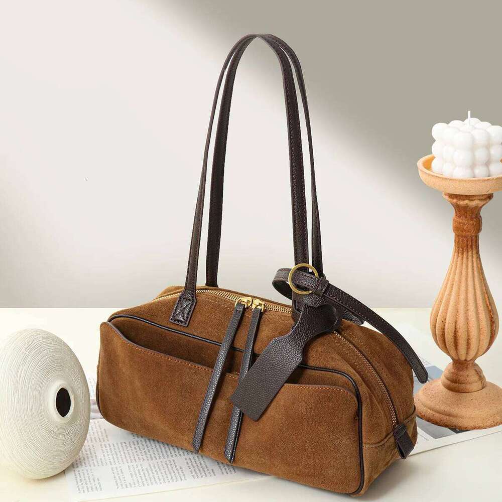 Niche Matte Cowhide Bowling New Commuter Large Capacity Boston Genuine Leather Handbag Shoulder Bag For Women Top-Handle Bags