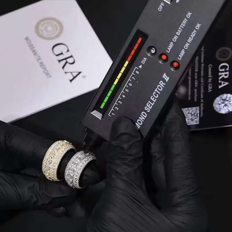 Hip Hop Iced Out Sier Pass Dia Tester 5 Rows VVS Moissanite GRA Rapper Dazzg Sparkly Eternity Band Ring For Men