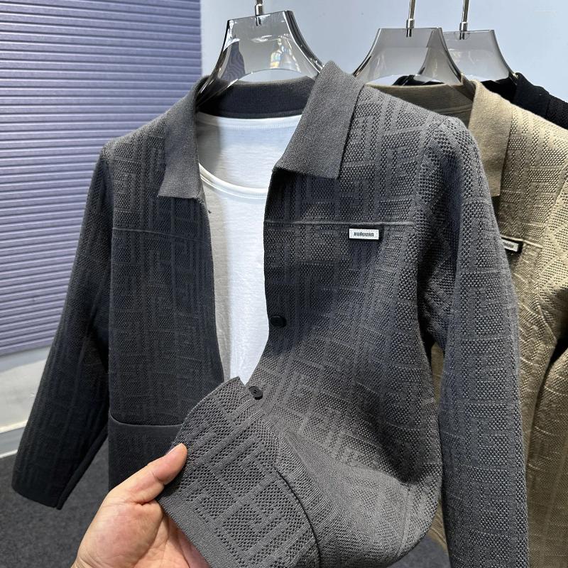 Men's Sweaters Autumn Winter High-Quality Cardigan Retro Collar Jacquard Knitted Sweater Coat Casual Fashionable Outerwear Shawl Trendy