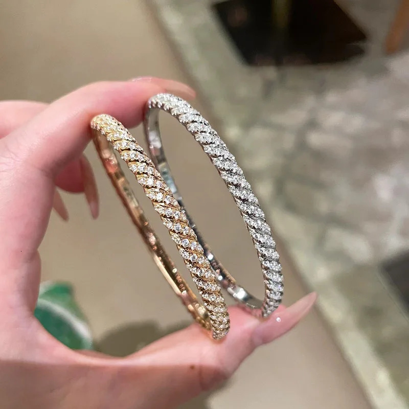 and High quality shiny Spiral bangles for women full diamond silver 925 two color retro charm bracelets jewelry 251103