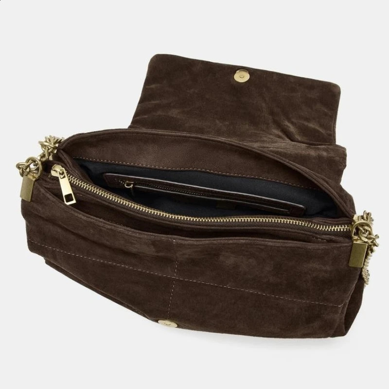Womens Suede Shoulder Bag with Chains Vintage Quilted Sling Bag Fashion n Handbags for Ladies 251106