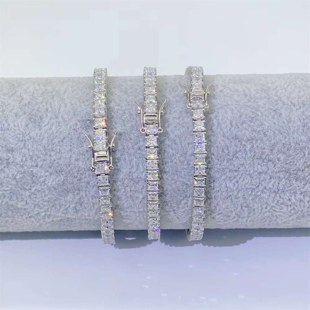Fashion Hip Hop Small Size square 3*3mm 925 Silver Iced Out Tennis Necklace Tennis Bracelet
