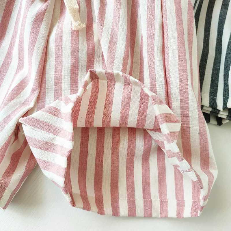 Retro linen cotton striped shorts suitable for boys summer toddlers children girls half pants casual childrens clothing Z250410