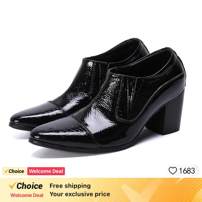 Black high-heeled mens shoes high-quality dress shoes leather non-slip business mens shoes 251106