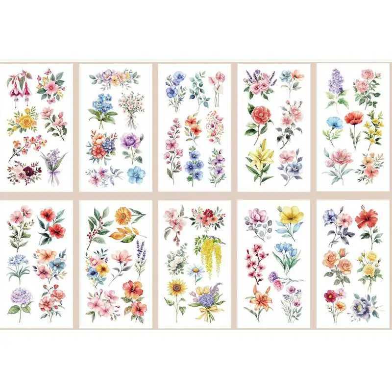 10 pieces/set of colorful temporary tattoo stickers waterproof sunflower bouquet artistic tattoo stickers decorative party gifts W250410