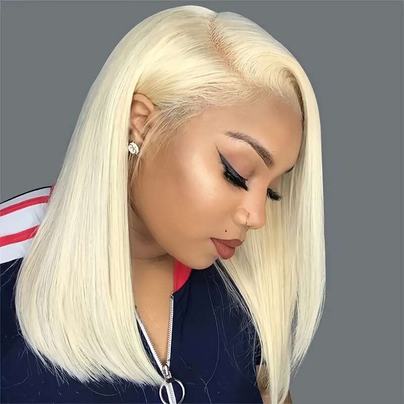 Blonde Short Bob Human 13X4 HD Lace Front 10A Brazilian Straight 180% Density Pre-Plucked Natural Hairline With - Unisex Wigs For Women & Men, All