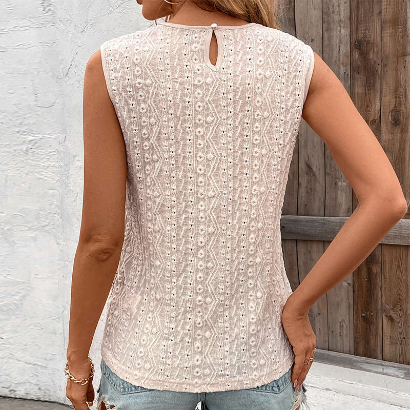 Amazon Cross-Border European and American Fashion Elegant Lace Collar Patchwork Camisole for Women Spring Summer Solid Color Crochet Strap Top