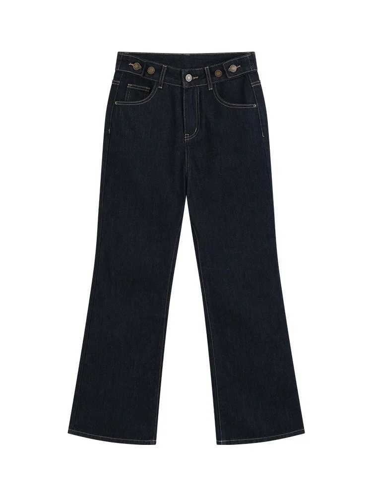 Women High-Waist Vintage Contrast Stitch Flared Jeans Slim Fit Fashion Washed Denim Pants Spring Casual Narrow-Leg Trousers C251110