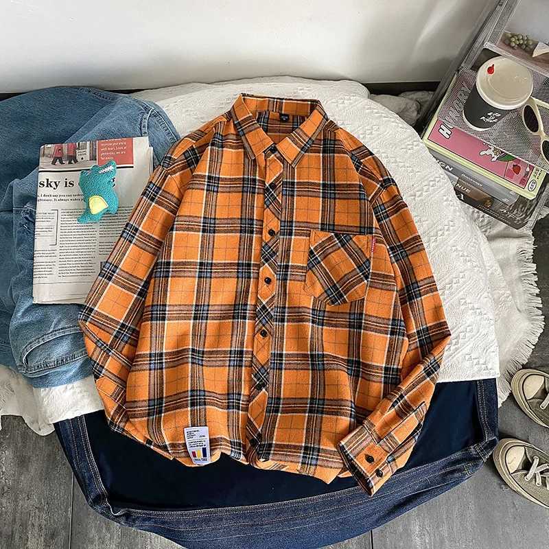 Men Flannel Plaid Shirt Long Sleeve Loose Hip Hop Street Mens Casual Shirts Pocket Male Soft Dress Shirt Plus Size K251110