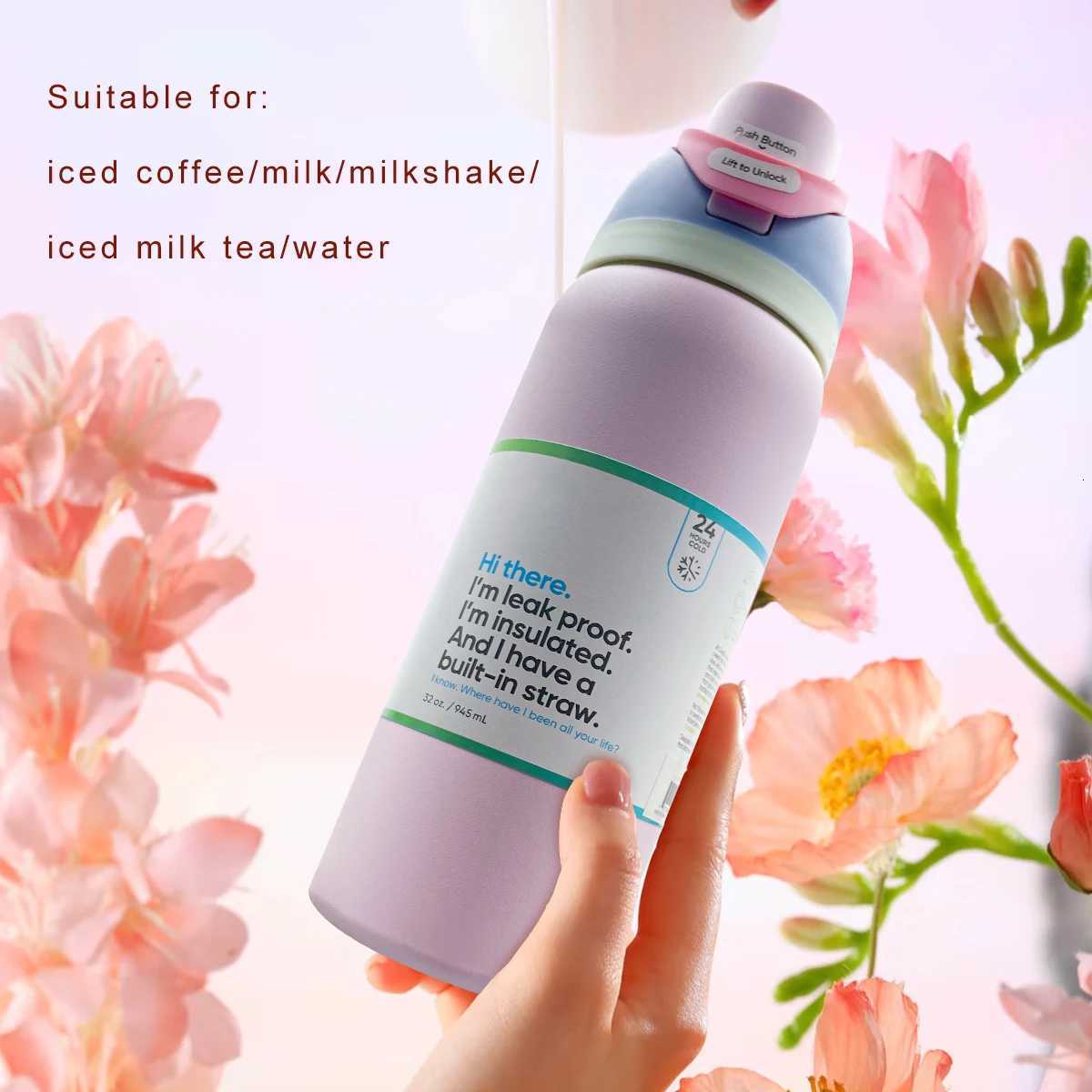 Fashionable cup Owalaa Water bottle 32oz945MLwith strawSipheat preservation time more than 24 hourscold and hot water can be Y251110