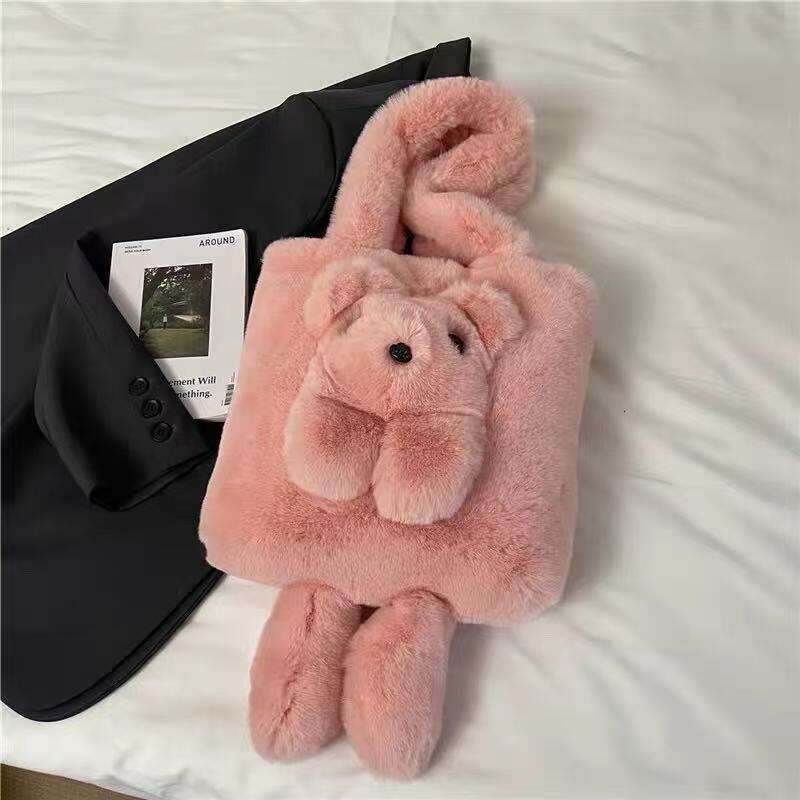 Women Handbag Cross Border New Tote Faux Rabbit Fur Women S Bag Fashion Simple Shoulder Bear Girly Handbag