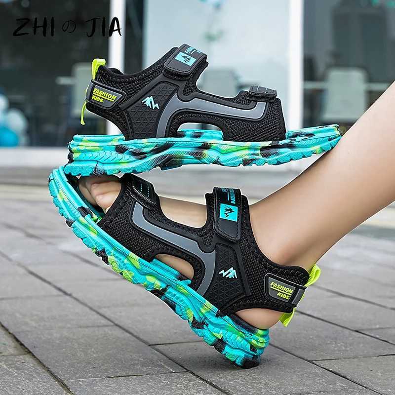 Summer popular hook and loop buckle camouflage beach sandals childrens sports sliders boys lightweight anti slip shoes Z250410