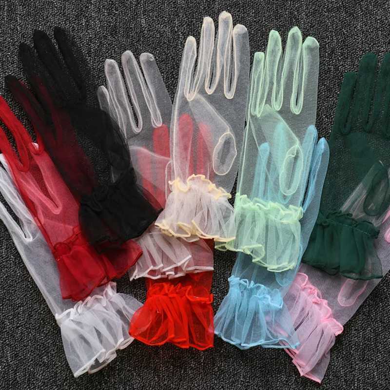 Black Silk Short Gloves Women Lace Tulle Gloves Mesh Gauze Ultra Thin Vintage Elegant Opera Gloves Transparent Party Gloves L251110
