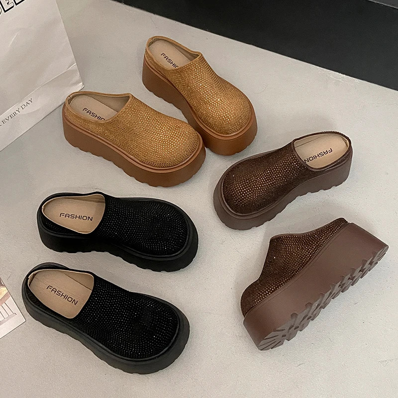 Flats Platform Women Mules Shoes Crystal Slippers Summer Fashion Woman Sandals Running Flip Flops Slingback Casual Shoes 251107