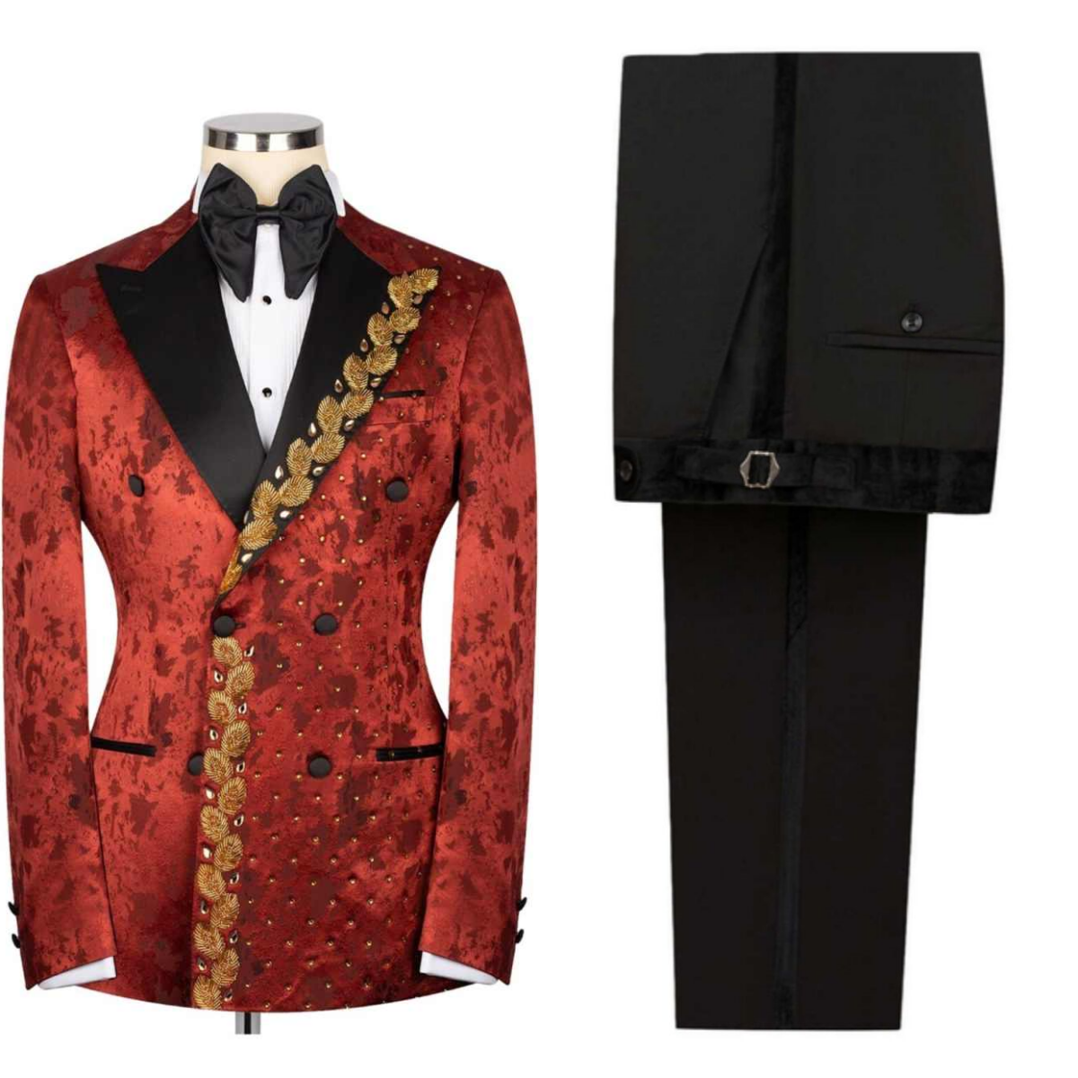 Fashion Beading Men's Wedding Tuxedos Double Breasted Peaked Lapel Pants Sets Jacquard Crystals Special Occasion Custom Made