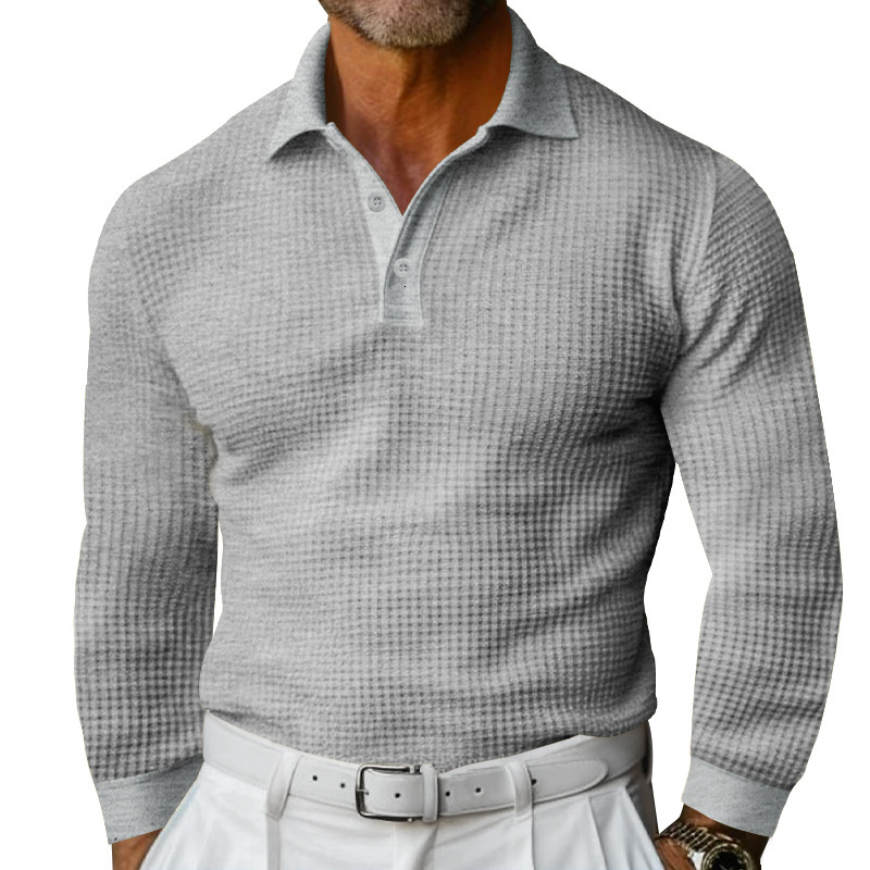 2025autumn American style new polo shirt with lapel button small square long sleeved casual T-shirt diverse styles