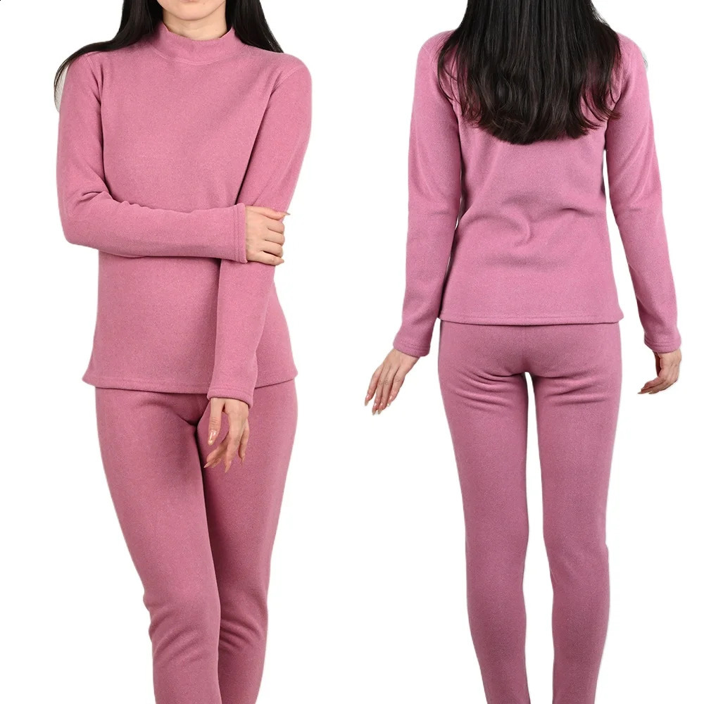 Women Thermal Underwear Sets Mid-high Collar Winter Warmth High Stretch Base Thick Velvet Tops Trousers Autumn Clothes Pants 251105