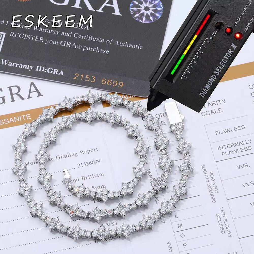 ESKEEM Fine Jewelry 925 Sterling Silver Hip Hop VVS Moissanite Necklace Tennis Chain Necklace for Men Women Gift