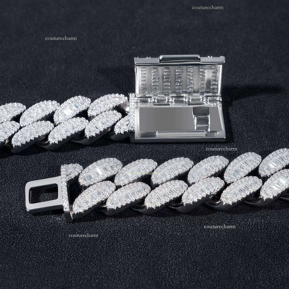 18mm 3 Rows Dia Heavy Sterg Sier Hip Hop Iced Out Moissanite Cuban k Chain Necklace with Certificate