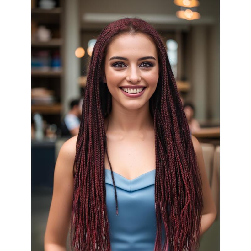 28 Inch Women Weaving Full Box Knotless Weave Lightweight Braids Synthetic Lace Front Wigs Black and Bury