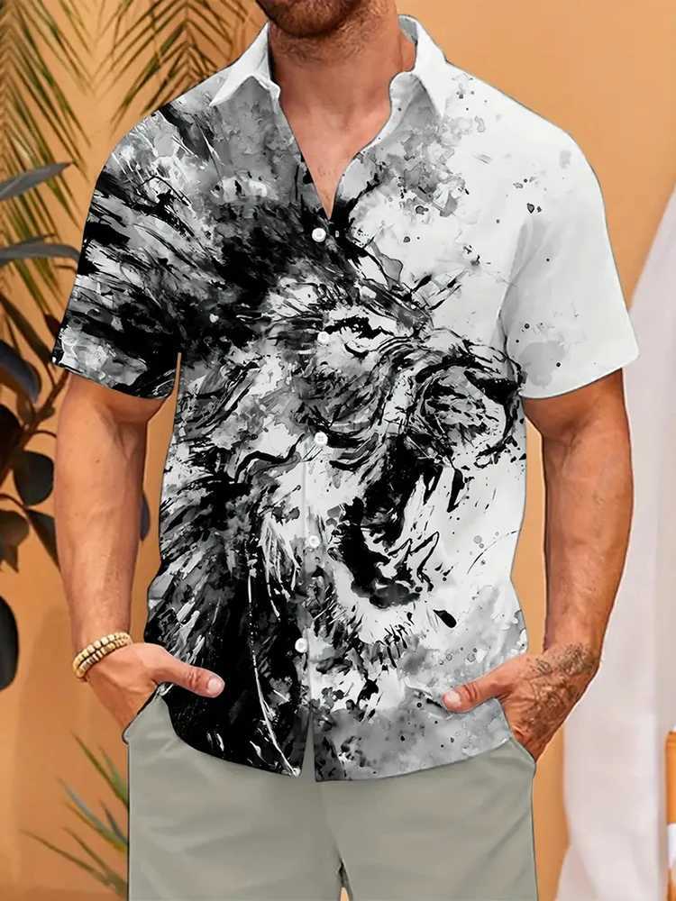 Summer Street Fashion Mens Short sleeved Shirt 3D Tiger Print Short sleeved Shirt Daily Loose and Comfortable Casual Mens Shirt X250410